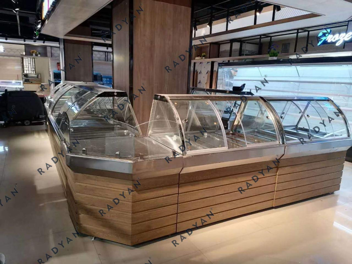 Supermarket pastry and cooked food processing and display equipment