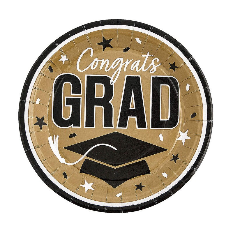 9" Graduation Party Congrats Grad Round Paper Dinner Plates 25 Count