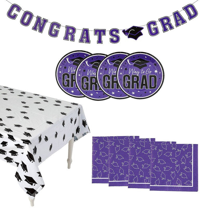 102 Piece Graduation Party Solid Color Dessert Disposable Tableware Kit for 50 Guests