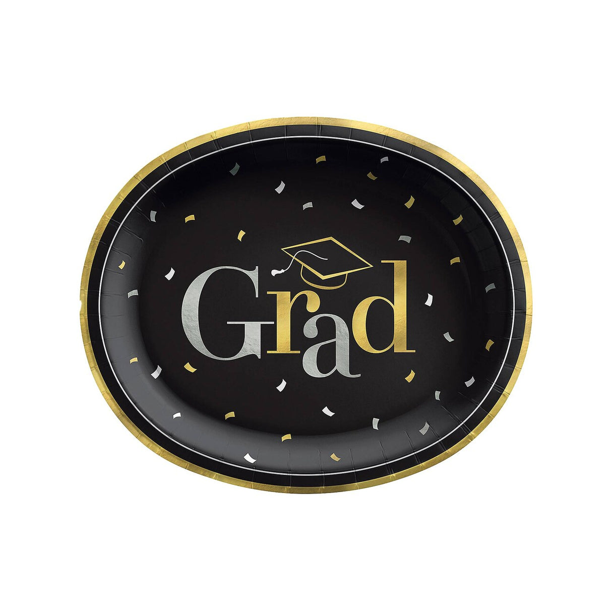 12" Black Grad Party Disposable Oval Paper Dinner Plates - 20 Ct.