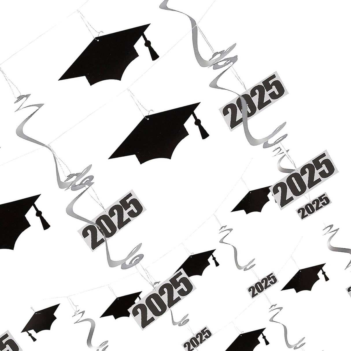 7 Ft. 2025 Graduation Cap & Hanging Swirls Ready-to-Hang Cardstock Garland