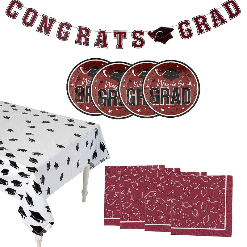 Graduation Party Green Dessert Tableware Kit 102 Pc for 50 Guests