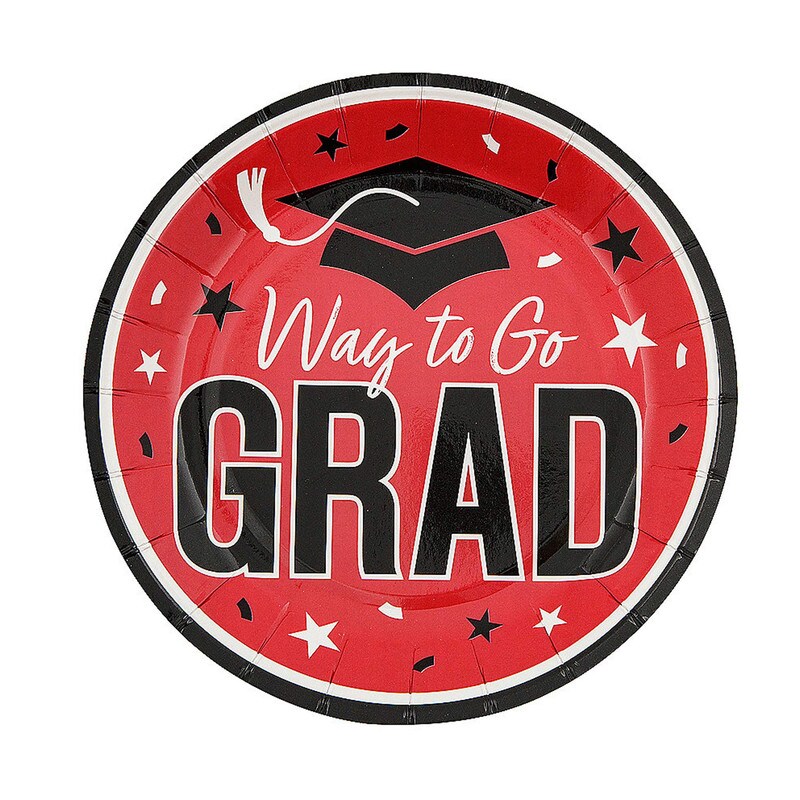 Gold Way to Go Grad Dessert Plates 7.25 Inch Paper 25 Count Graduation Party Supplies