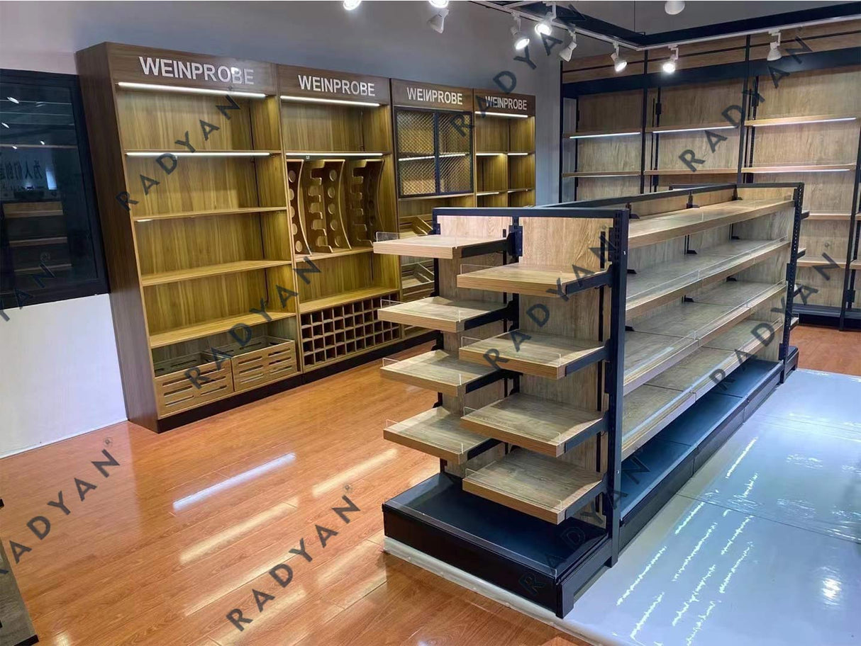 Customized supermarket fresh food shelves, bulk scales, wall cabinets, island shelves