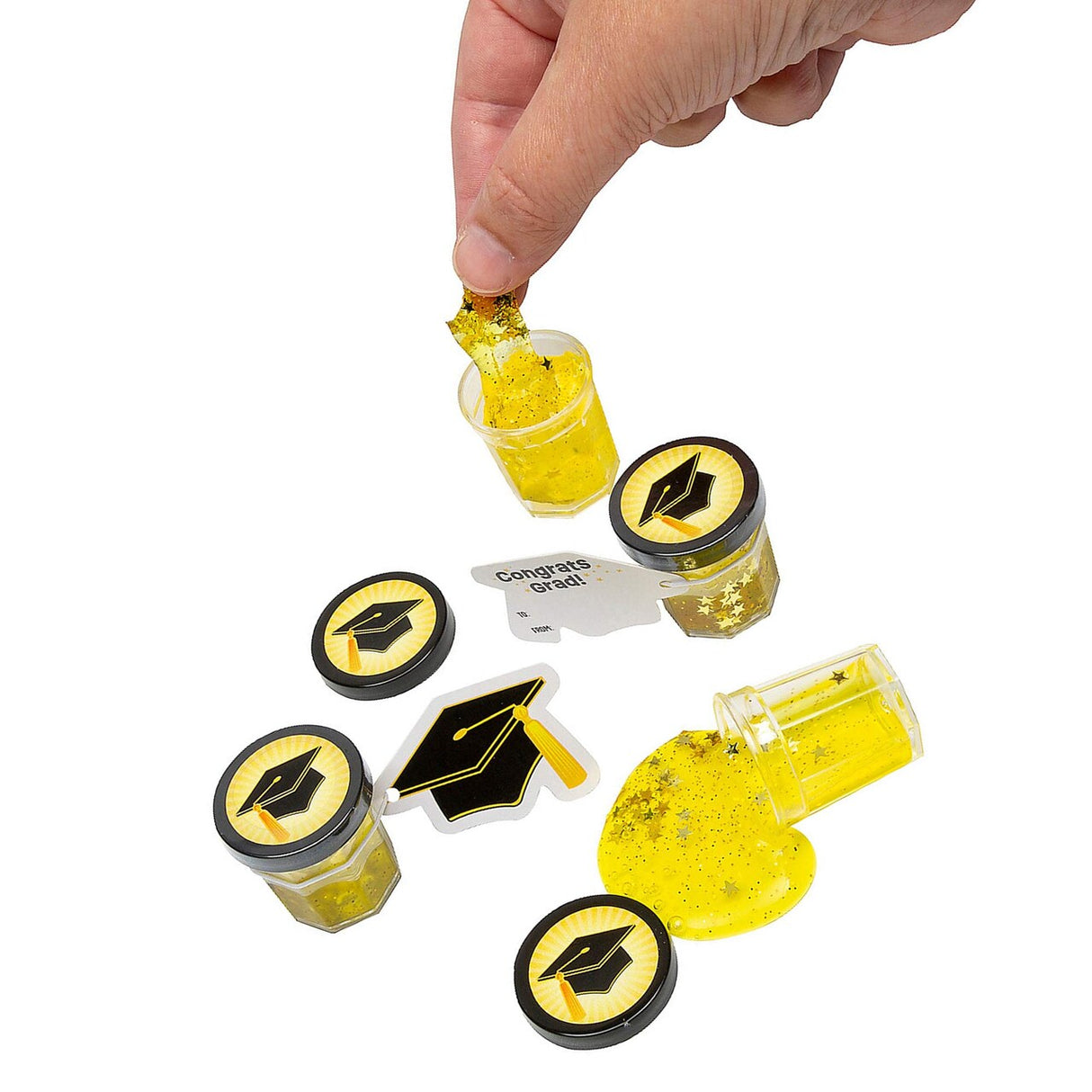 Bulk 48 Pc. Mini Gold Star Glitter Putty with Graduation Cap Card