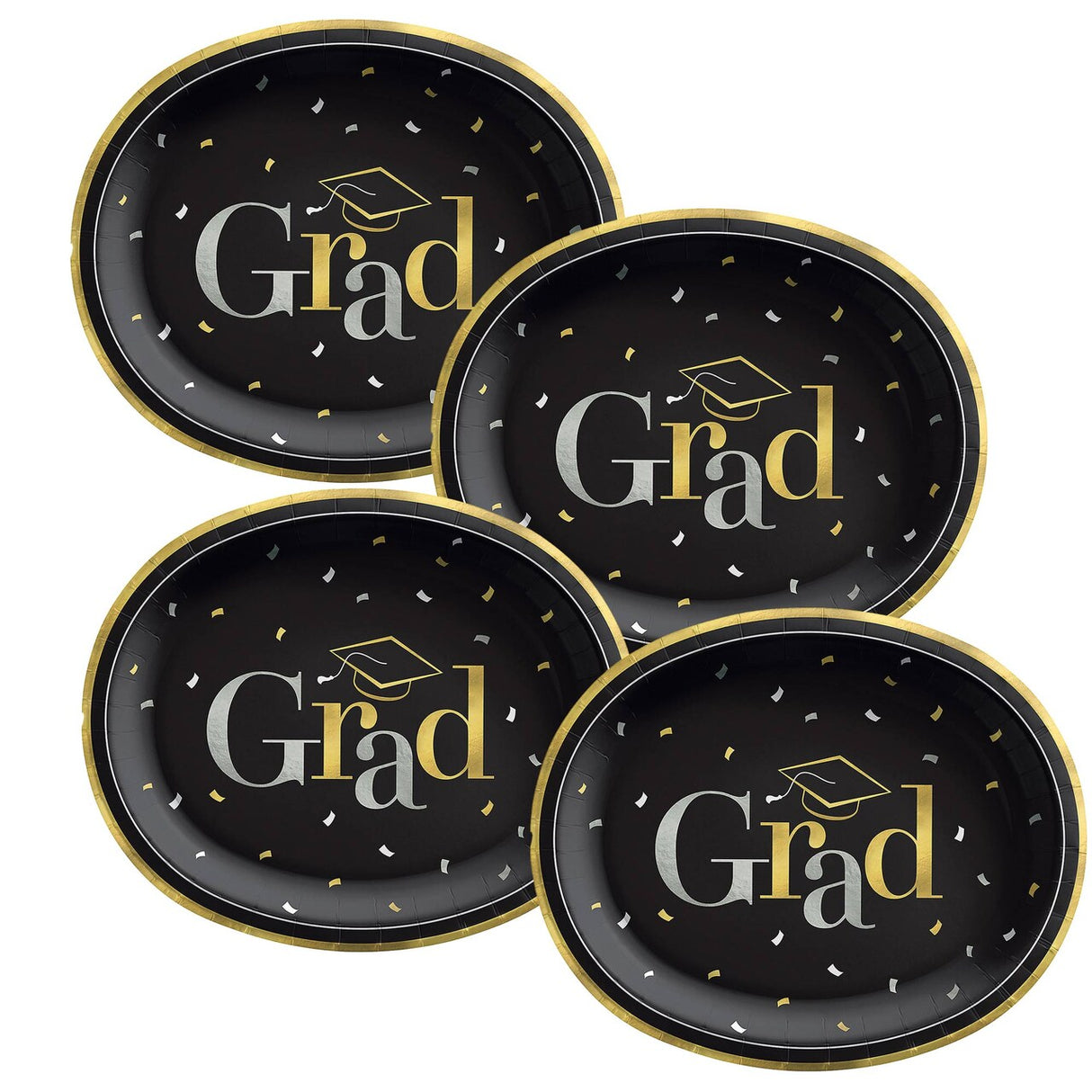 12" Black Grad Party Disposable Oval Paper Dinner Plates - 20 Ct.