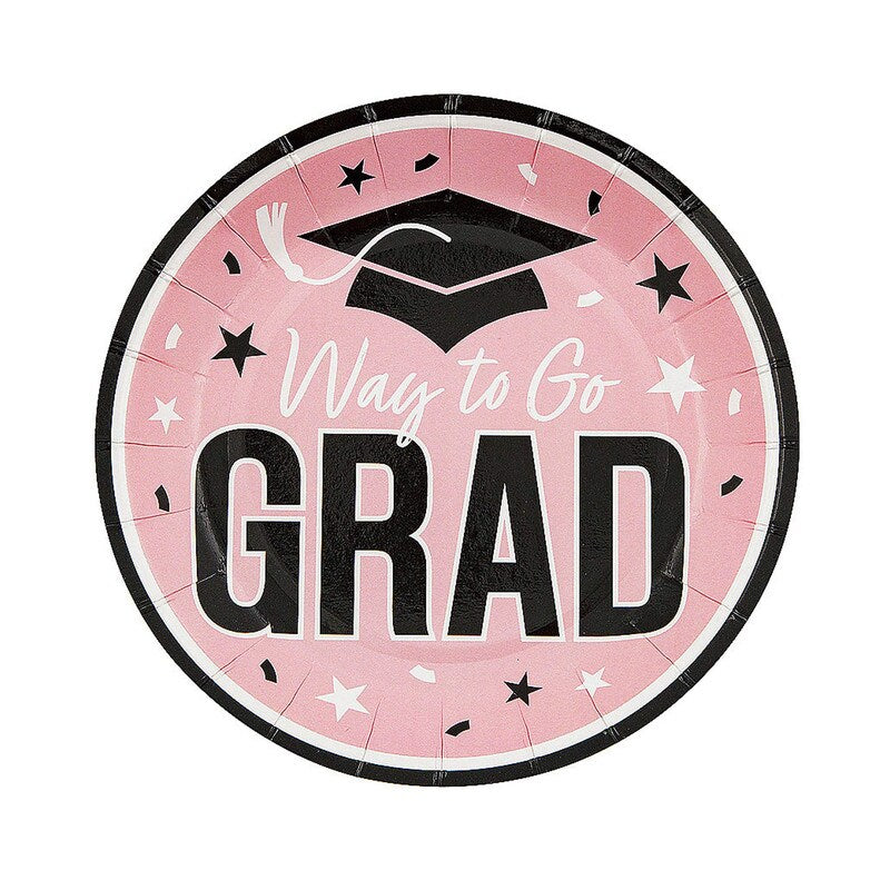 Gold Way to Go Grad Dessert Plates 7.25 Inch Paper 25 Count Graduation Party Supplies