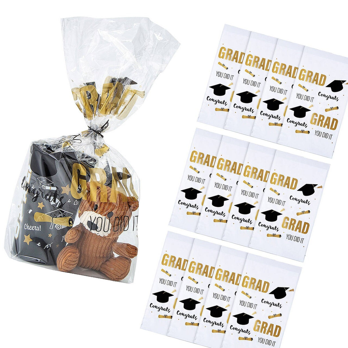 10" x 18" Congrats Grad Cellophane Bags with Twist Ties - 12 Pc.