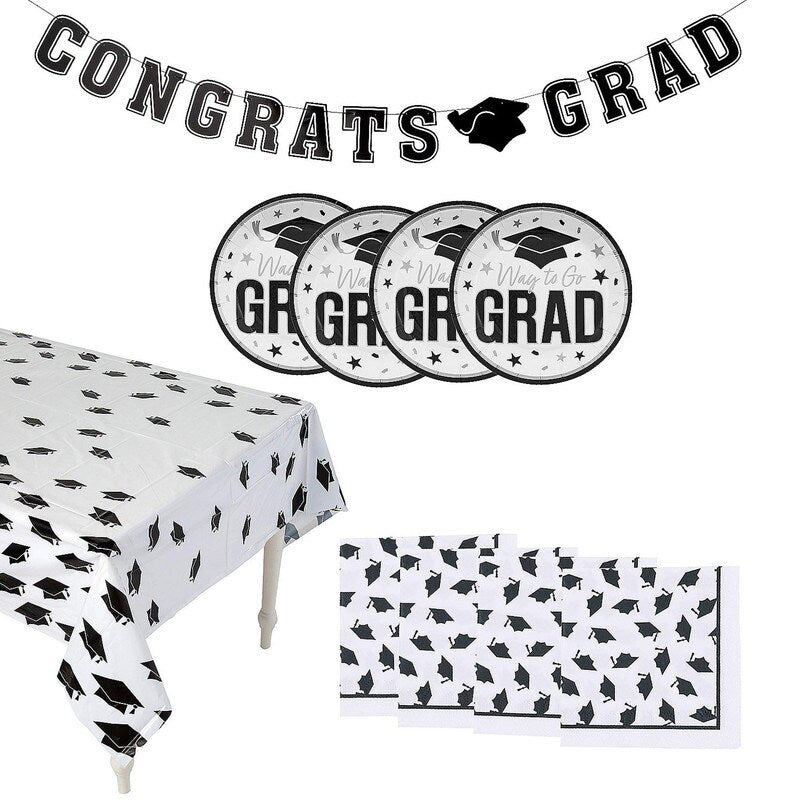 Graduation Party Green Dessert Tableware Kit 102 Pc for 50 Guests