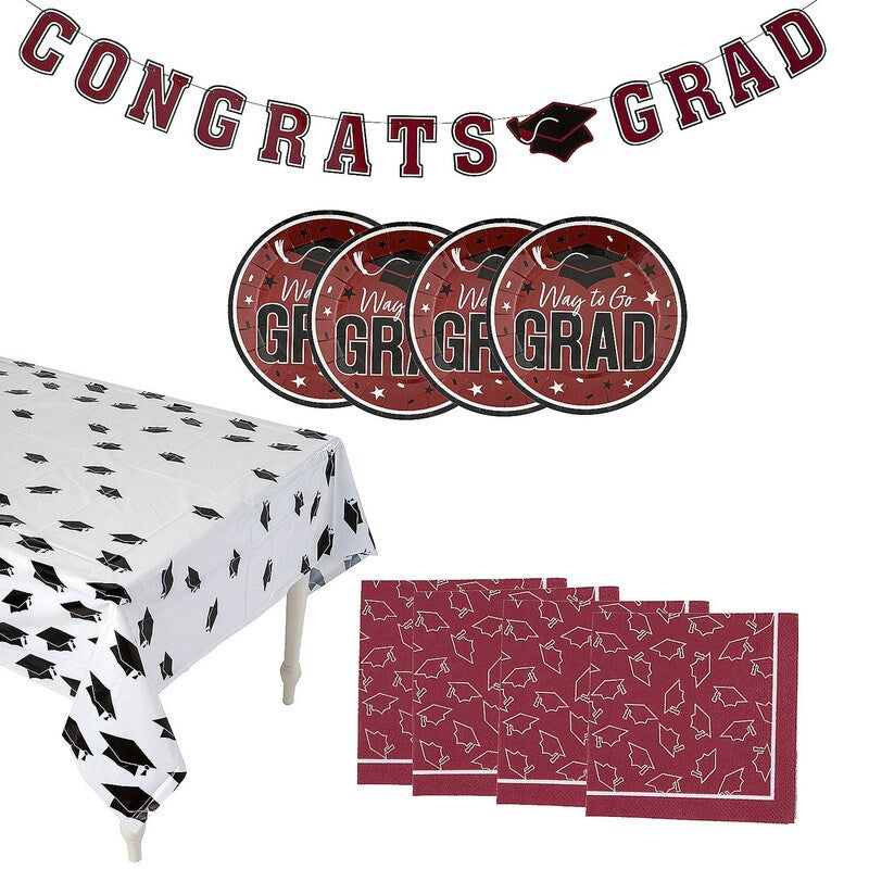 102 Piece Graduation Party Solid Color Dessert Disposable Tableware Kit for 50 Guests