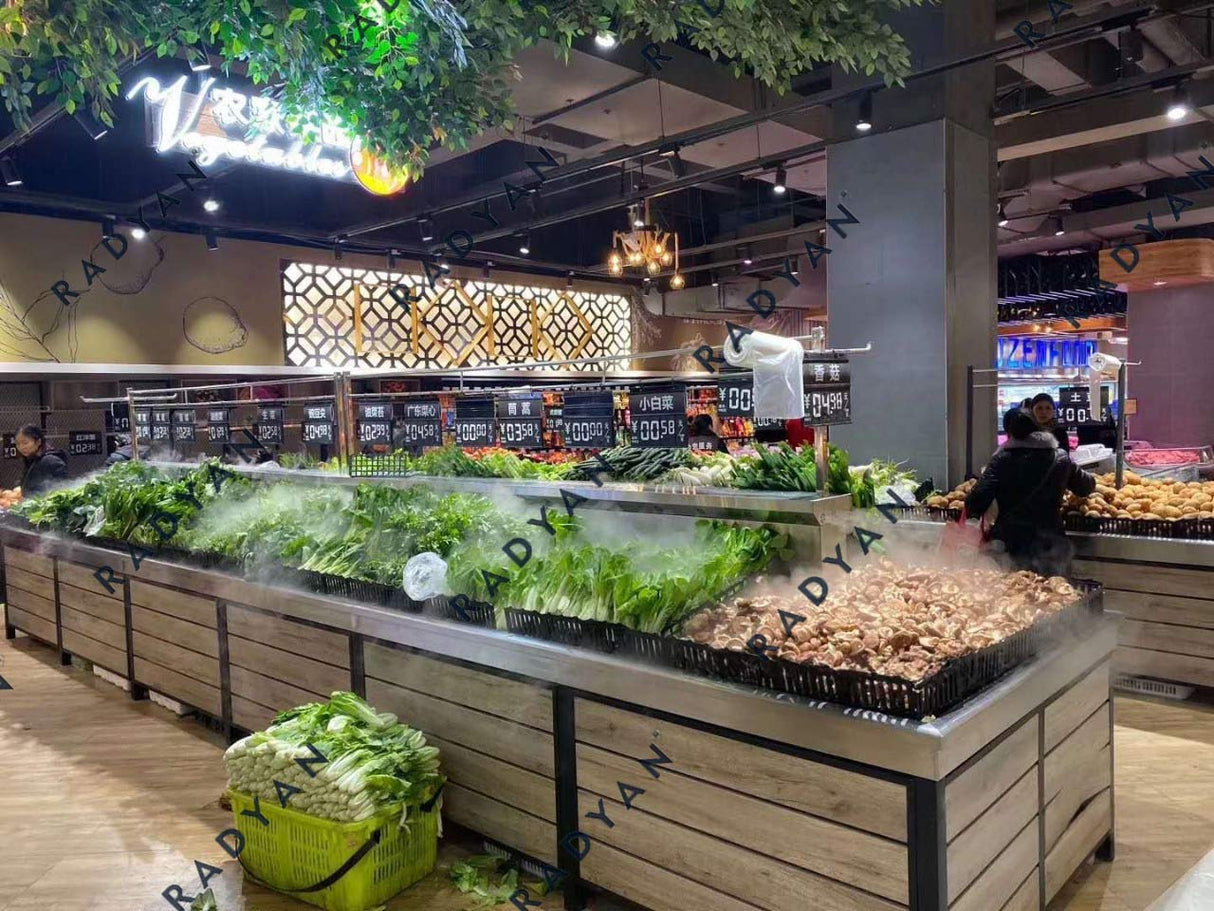 Leafy vegetable spray display rack for supermarket fresh food store
