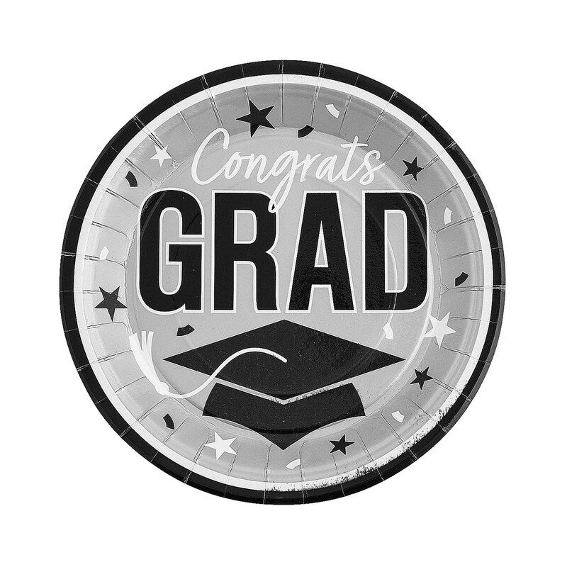 Yellow Congrats Grad Graduation Party Round Paper Dinner Plates 9 Inch 25 Count