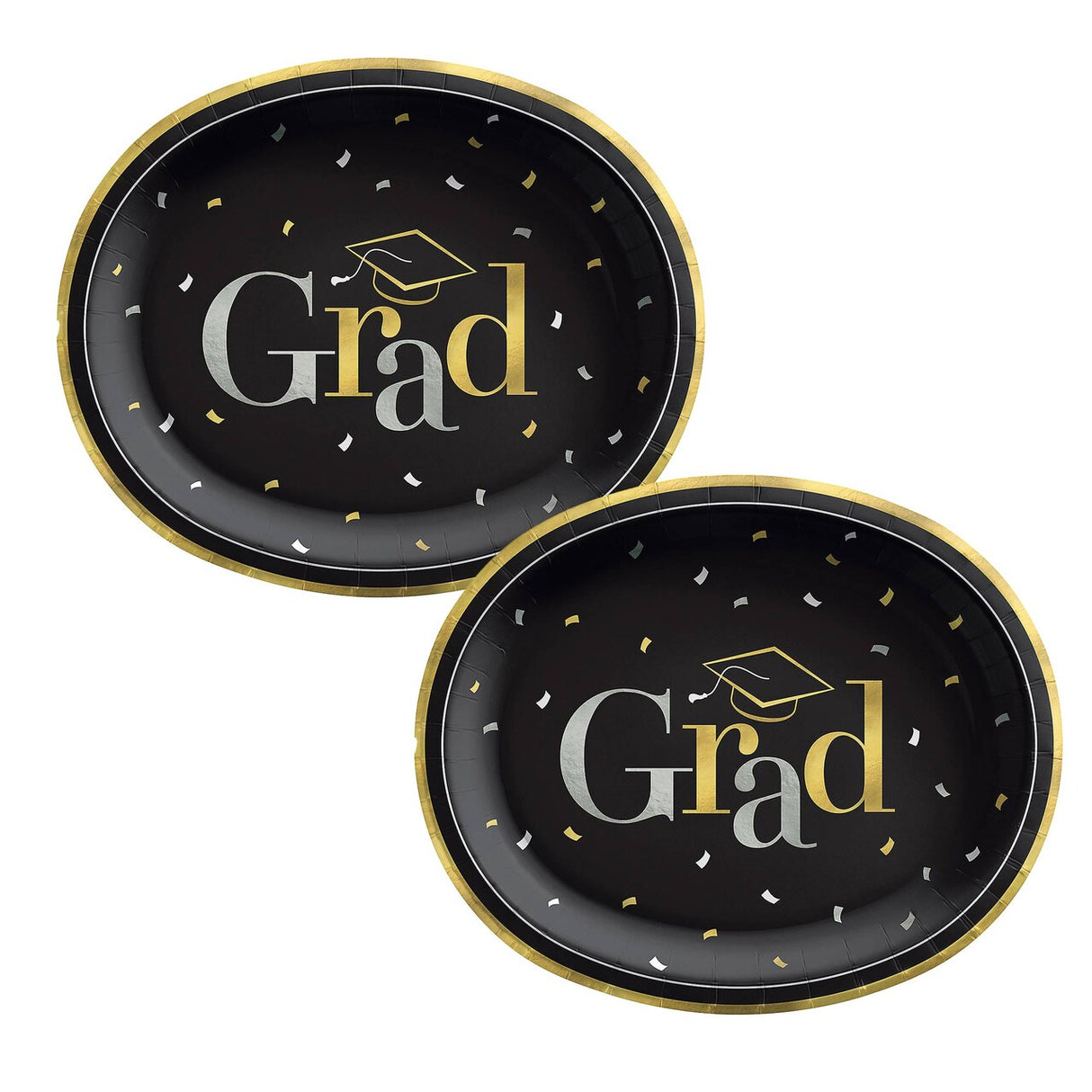 12" Black Grad Party Disposable Oval Paper Dinner Plates - 20 Ct.