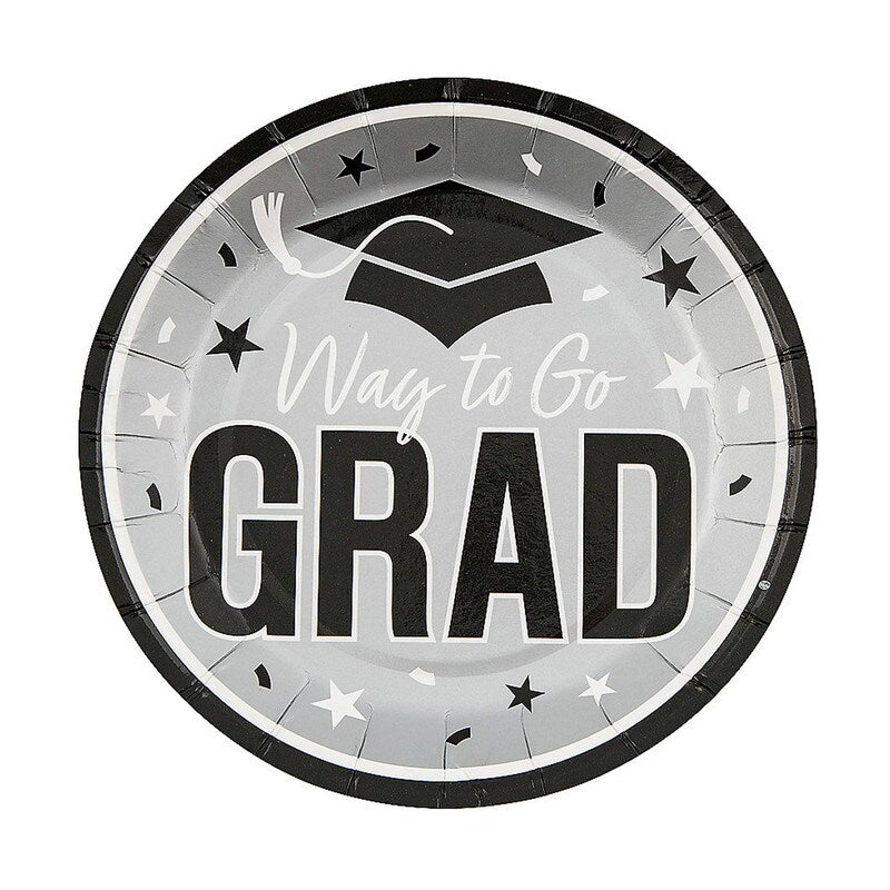 7 1/4" Way to Go Grad Disposable Paper Dessert Plates 25 Count