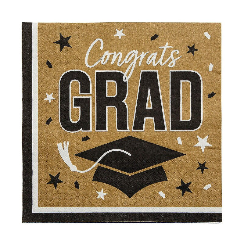 Orange Congrats Grad Luncheon Napkins 6.5 Inch Bulk 50 Count