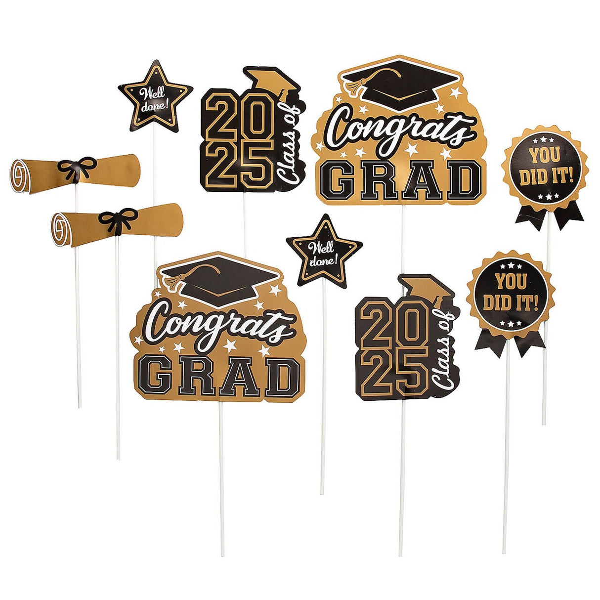 7" - 10" Graduation Class of 2025 Cardstock Centerpiece Sticks - 10 Pc.