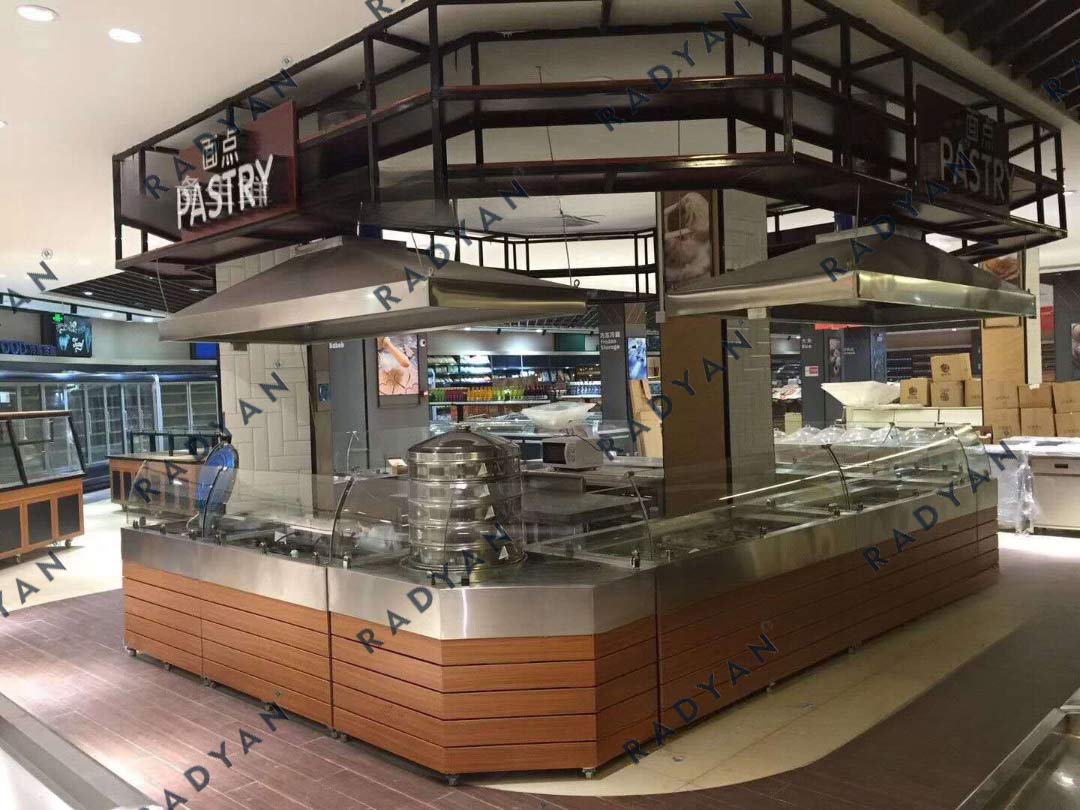 Supermarket pastry and cooked food processing and display equipment