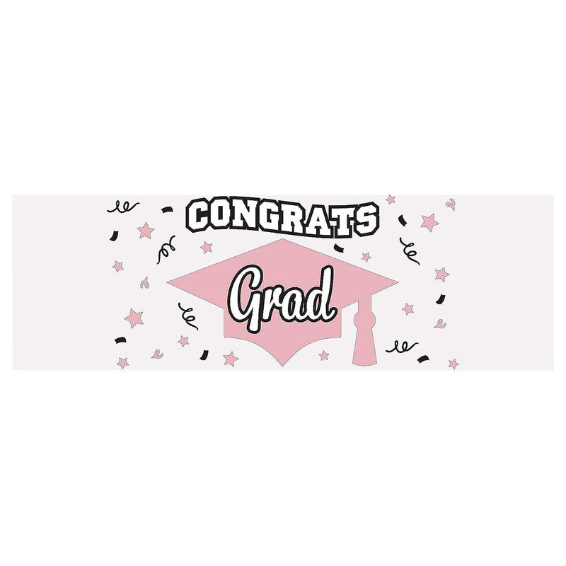 Black Congrats Grad Graduation Party Plastic Banner 6 Ft. x 3 Ft.