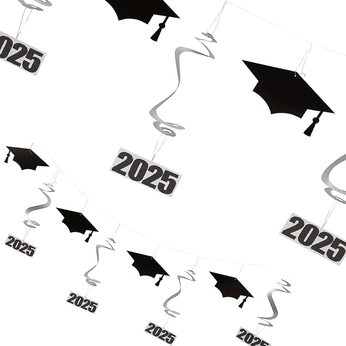 7 Ft. 2025 Graduation Cap & Hanging Swirls Ready-to-Hang Cardstock Garland