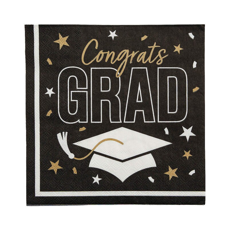 Orange Congrats Grad Luncheon Napkins 6.5 Inch Bulk 50 Count