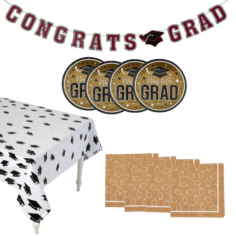 Graduation Party Green Dessert Tableware Kit 102 Pc for 50 Guests