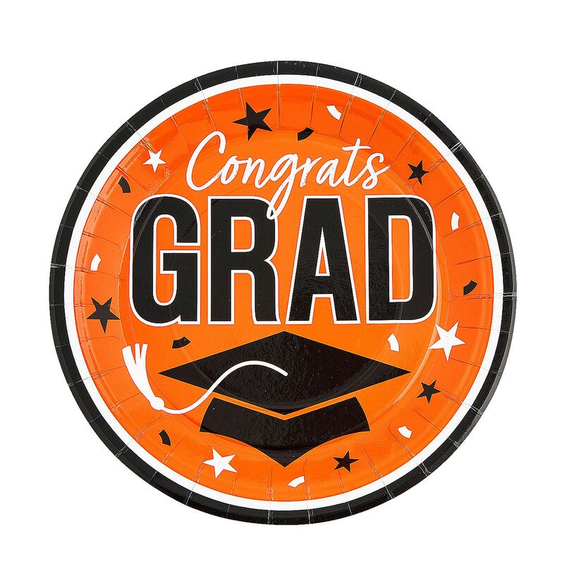 Yellow Congrats Grad Graduation Party Round Paper Dinner Plates 9 Inch 25 Count