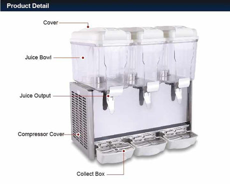 3×12L Stainless Steel Cold Juice Dispenser – 220V Gear-Powered Beverage Machine for Restaurants and Hotels