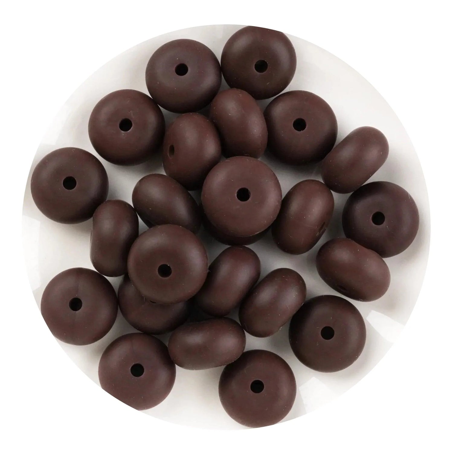 Silicone Bead Abacus Disc - Chocolate  (5 Beads - 14mm)