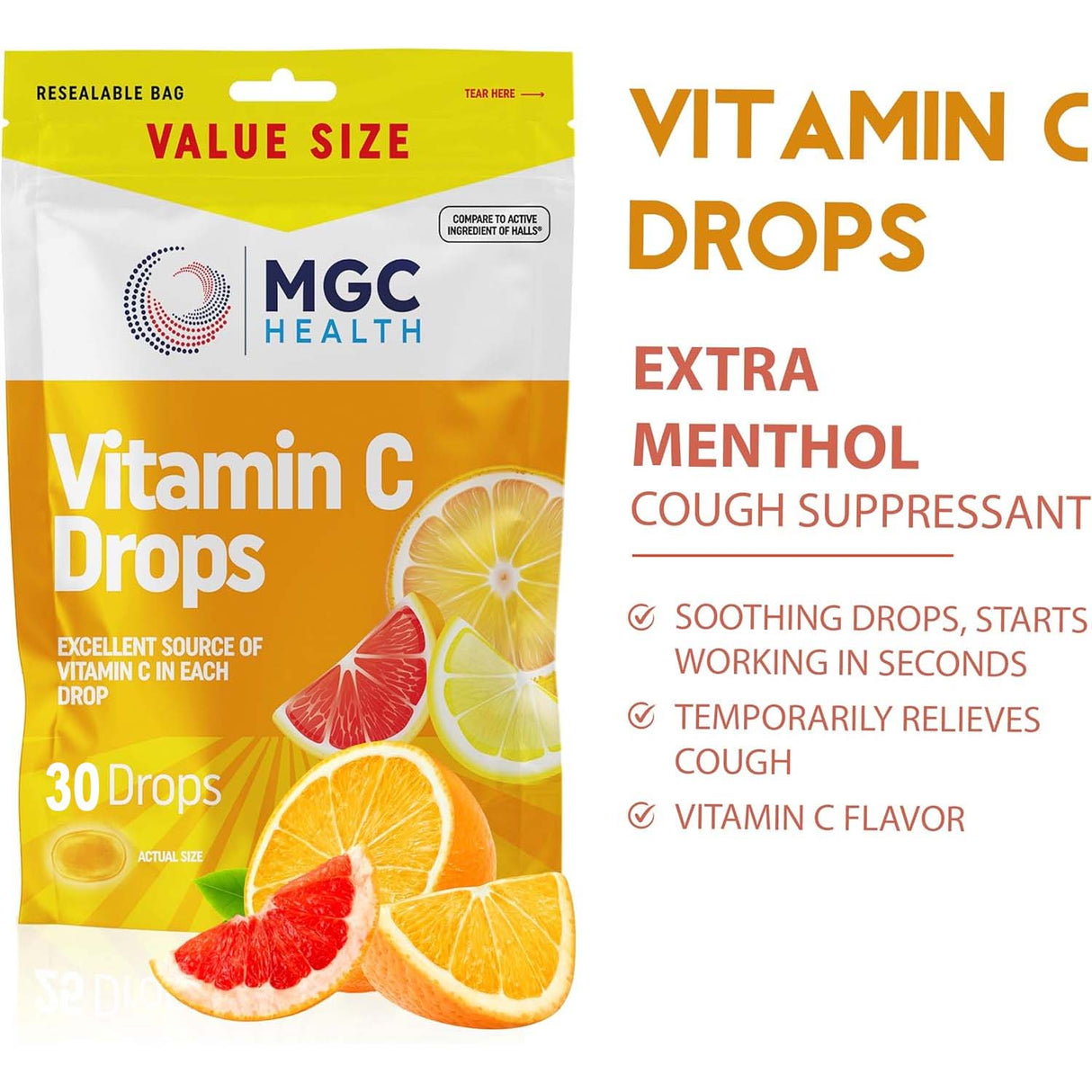 COUGH DROPS 30CT VITAMIN C MGC HEALTH