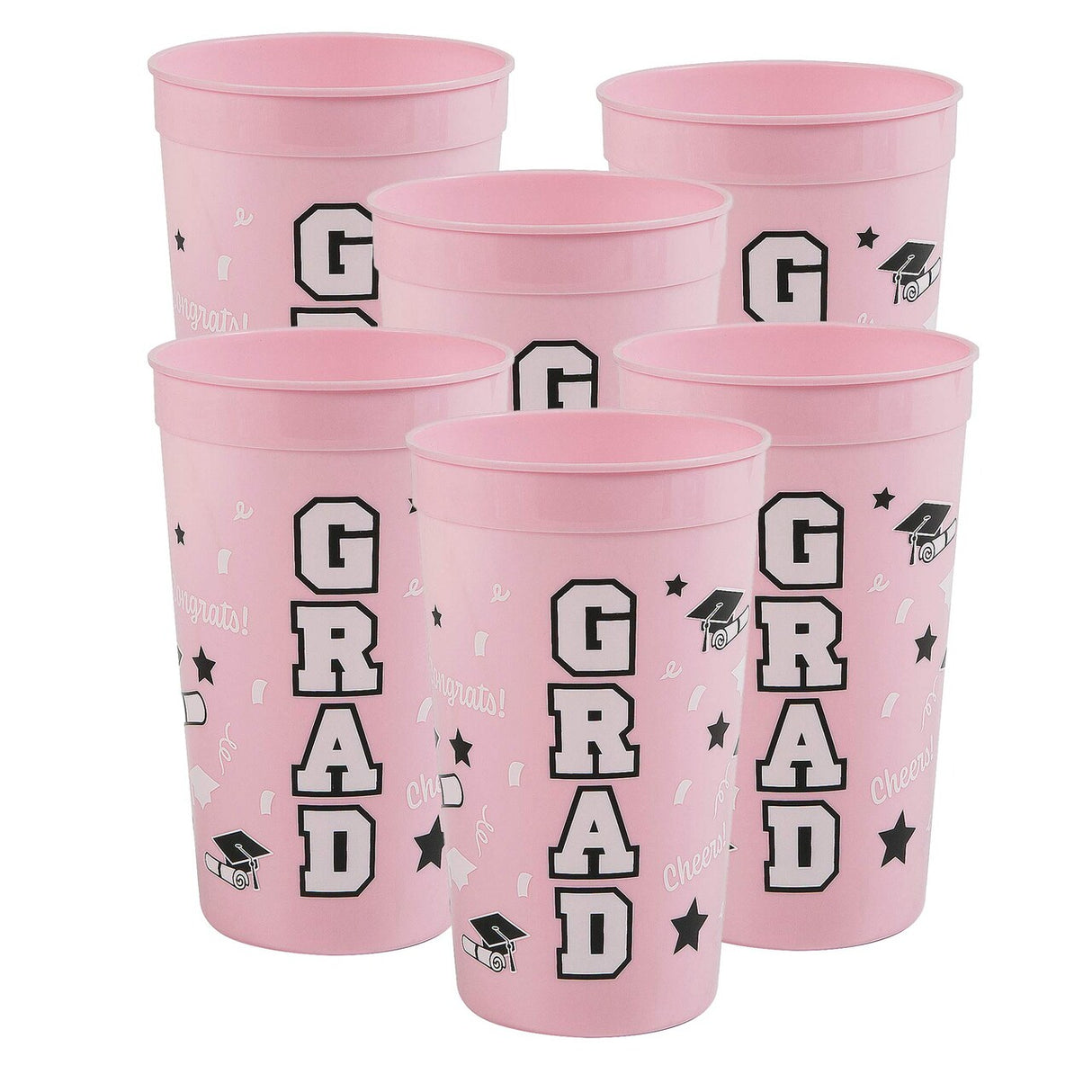 6 3/4" 32 oz. Bright Pink Grad Reusable Plastic Tumblers - 12 Ct.