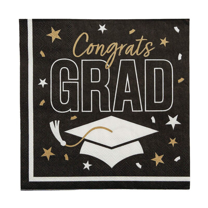 Congrats Grad Paper Luncheon Napkins 6.5 Inch Bulk 50 Count Graduation Party Supply