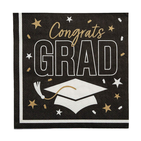 Congrats Grad Paper Luncheon Napkins 6.5 Inch Bulk 50 Count Graduation Party Supply