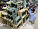 Steel and wood shelves, product display racks