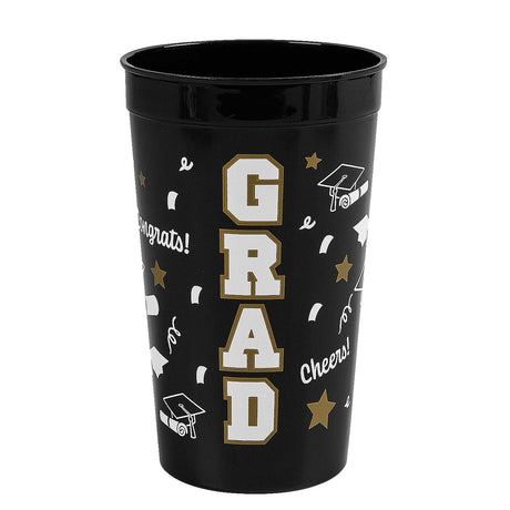 Bright Black Grad Reusable Plastic Tumblers – 12 Count (32 oz, 6.75")