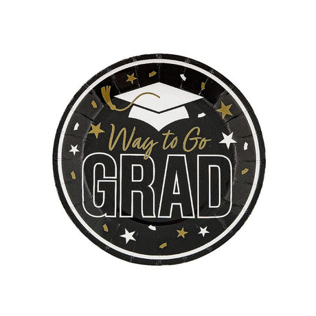 White Way to Go Grad Disposable Paper Dessert Plates 7 1/4 Inch 25 Count
