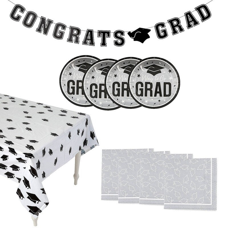 102 Pieces Graduation Party Silver Dessert Disposable Tableware Kit for 50 Guests