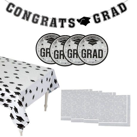 102 Pieces Graduation Party Silver Dessert Disposable Tableware Kit for 50 Guests