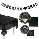 152 Pieces Graduation Party Black Disposable Tableware Kit for 25 Guests
