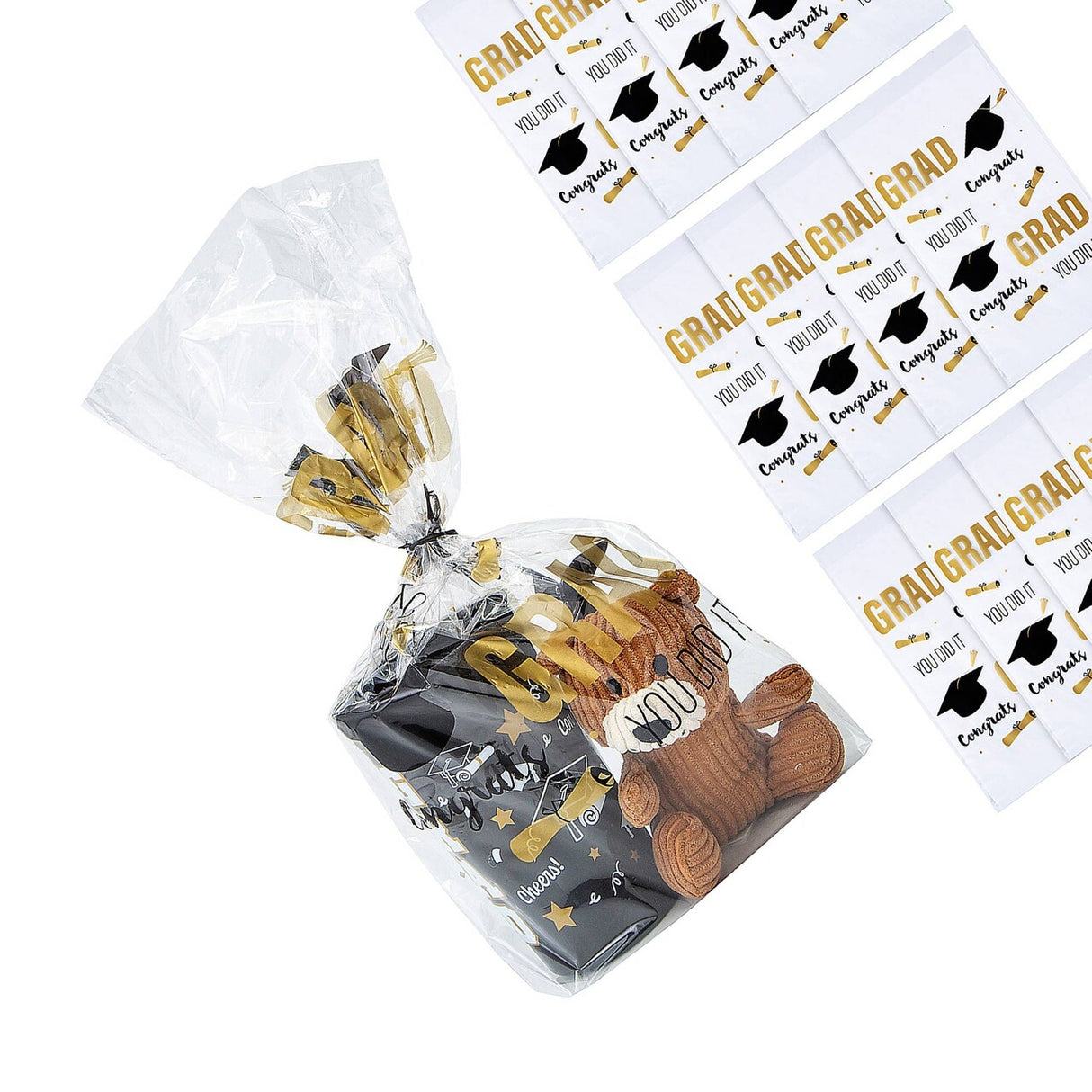 10" x 18" Congrats Grad Cellophane Bags with Twist Ties - 12 Pc.