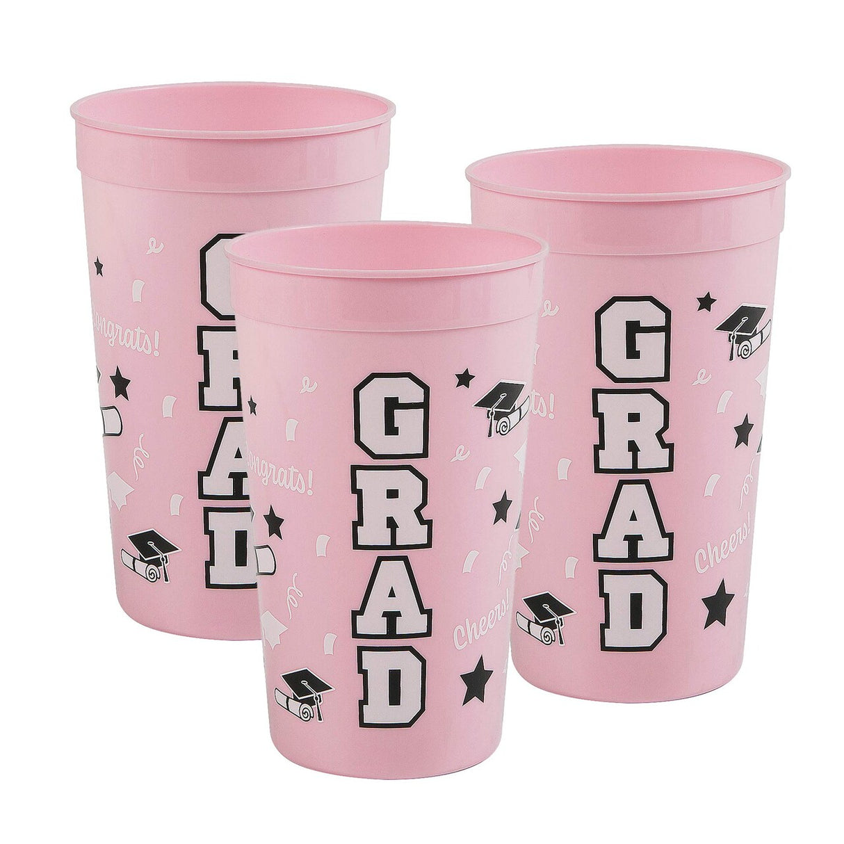 6 3/4" 32 oz. Bright Pink Grad Reusable Plastic Tumblers - 12 Ct.