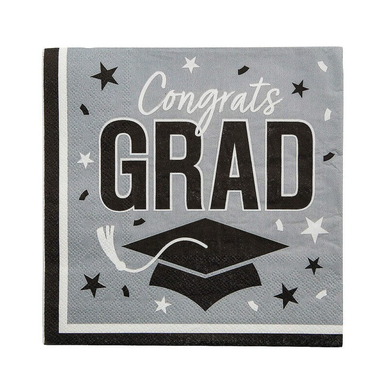 Congrats Grad Paper Luncheon Napkins 6.5 Inch Bulk 50 Count Graduation Party Supply