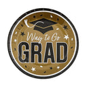 Way to Go Grad Black Dessert Plates 7.25 Inch 25 Count Graduation Party Tableware