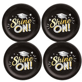 6 3/4" Black Grad Party Shine On Disposable Round Paper Dessert Plates - 8 Ct.