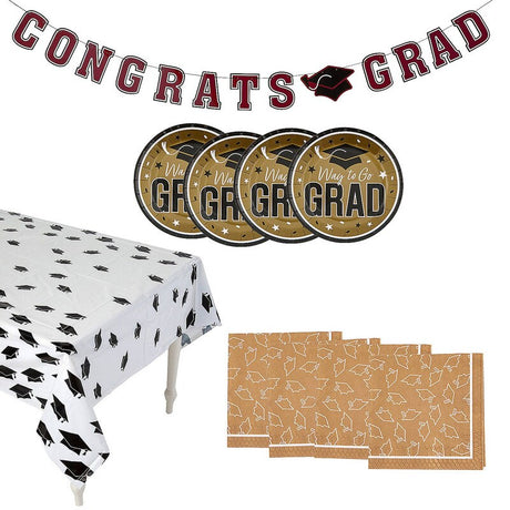 102 Pieces Graduation Party Black Dessert Disposable Tableware Kit for 50 Guests