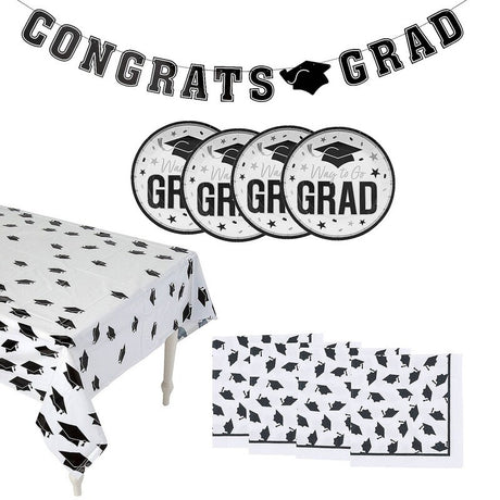 102 Pieces Graduation Party Black Dessert Disposable Tableware Kit for 50 Guests