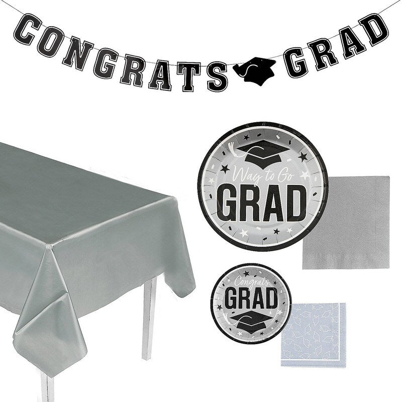 152 Pc. Graduation Party Solid Color Disposable Tableware Kit for 25 Guests