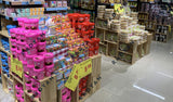 Steel and wood shelves, product display racks