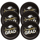 Black Congrats Grad 8 1/2" Round Disposable Dinner Plates – 8 Count