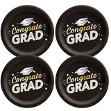 Black Congrats Grad 8 1/2" Round Disposable Dinner Plates – 8 Count