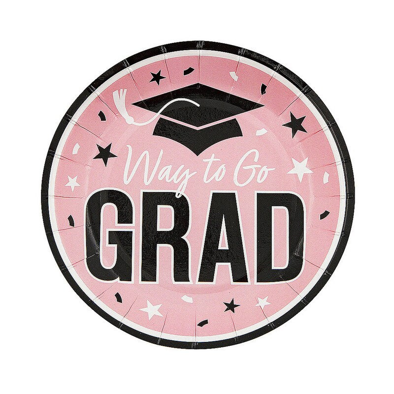 7 1/4" Purple "Way to Go Grad" Disposable Paper Dessert Plates 25 Count